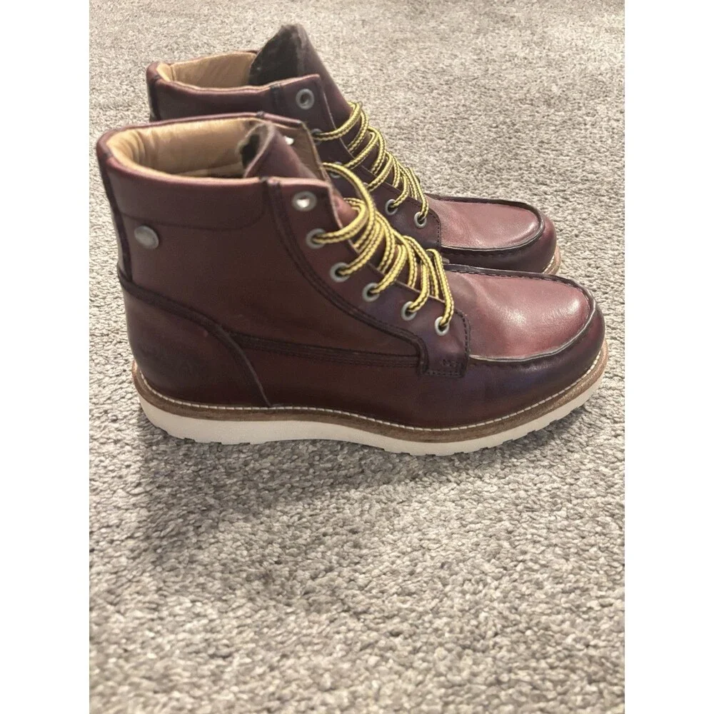 PAJAR‎ Oxblood Logger Faux Fur Waterproof Leather Boots Mens 41 US 8-8.5 NEW